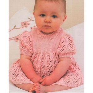 Vintage Handmade Baby Dress & Cardigan Set – Pink Knit Lace, Special Occasion Ou